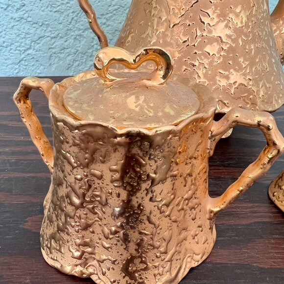 * MINT* Vintage Holley Ross Weeping 22K Gold Tea Set: Teapot, Creamer & Sugar - Picture 2 of 16